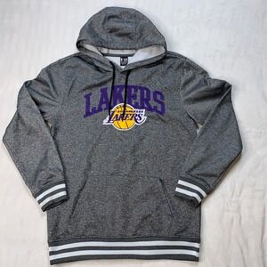 NBA Los Angeles‎ Lakers Ultra Game Hoodie Striped Hem Gray Purple Mens Sz Small